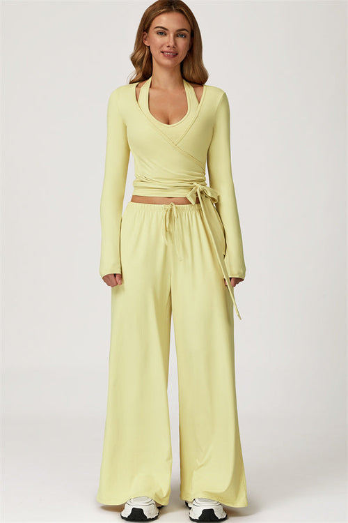 The Sprint Long Sleeve Crop Top Halter Tank Top Sweatpants 3-Piece Set
