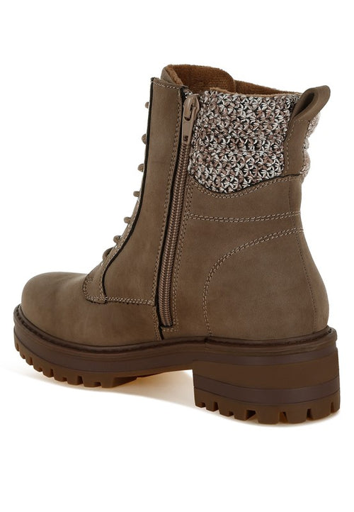 RAG & Co. Mahisha Zip-Up Hiker Boots in Taupe, Black & Beige