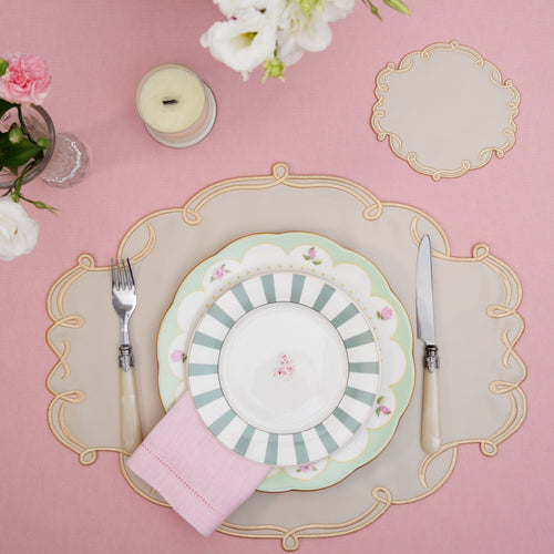 CELESTIA BEIGE OVAL FAUX LEATHER PLACEMAT & COASTER SET
