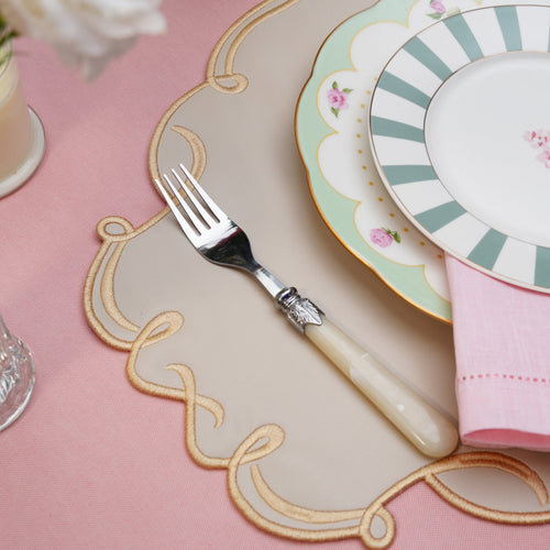 CELESTIA BEIGE OVAL FAUX LEATHER PLACEMAT & COASTER SET