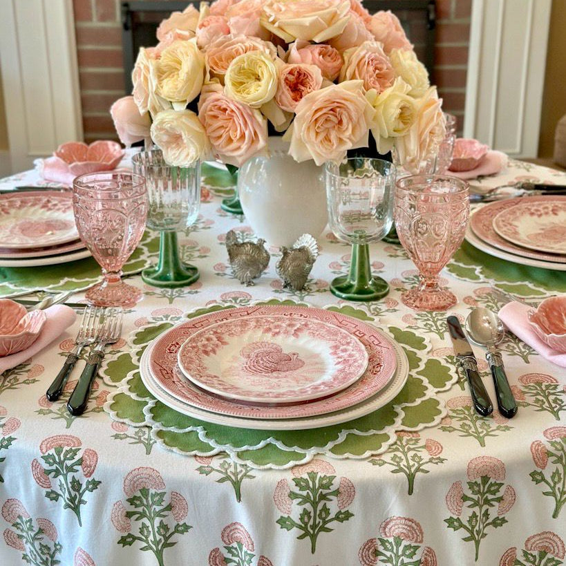 CRESSIDA GREEN ROUND FABRIC PLACEMAT