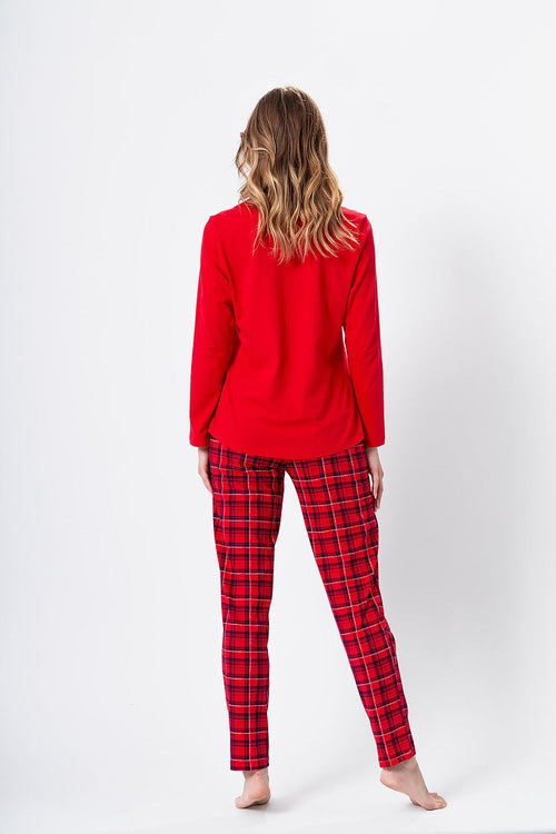 M-MAX 2 Piece Red European Christmas Pajama Set with Long Sleeve Top & Plaid Pants
