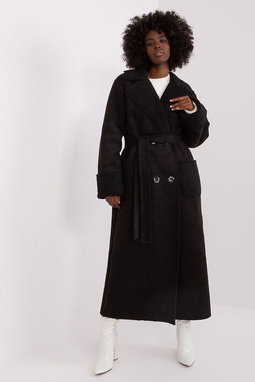 LAKERTA European Belted Ankle-length Coat with Fur Collar and Wrist