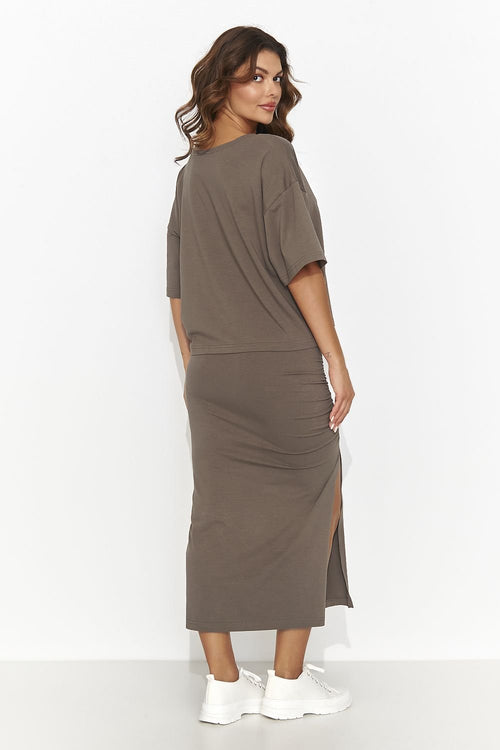 NUMINOU 2 Piece Casual European 2 Slit Skirt & Top Set