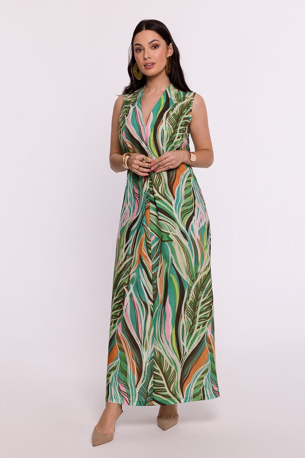 Bewear Women's Elegant Printed  Summer Sleeveless Maxi Dress
