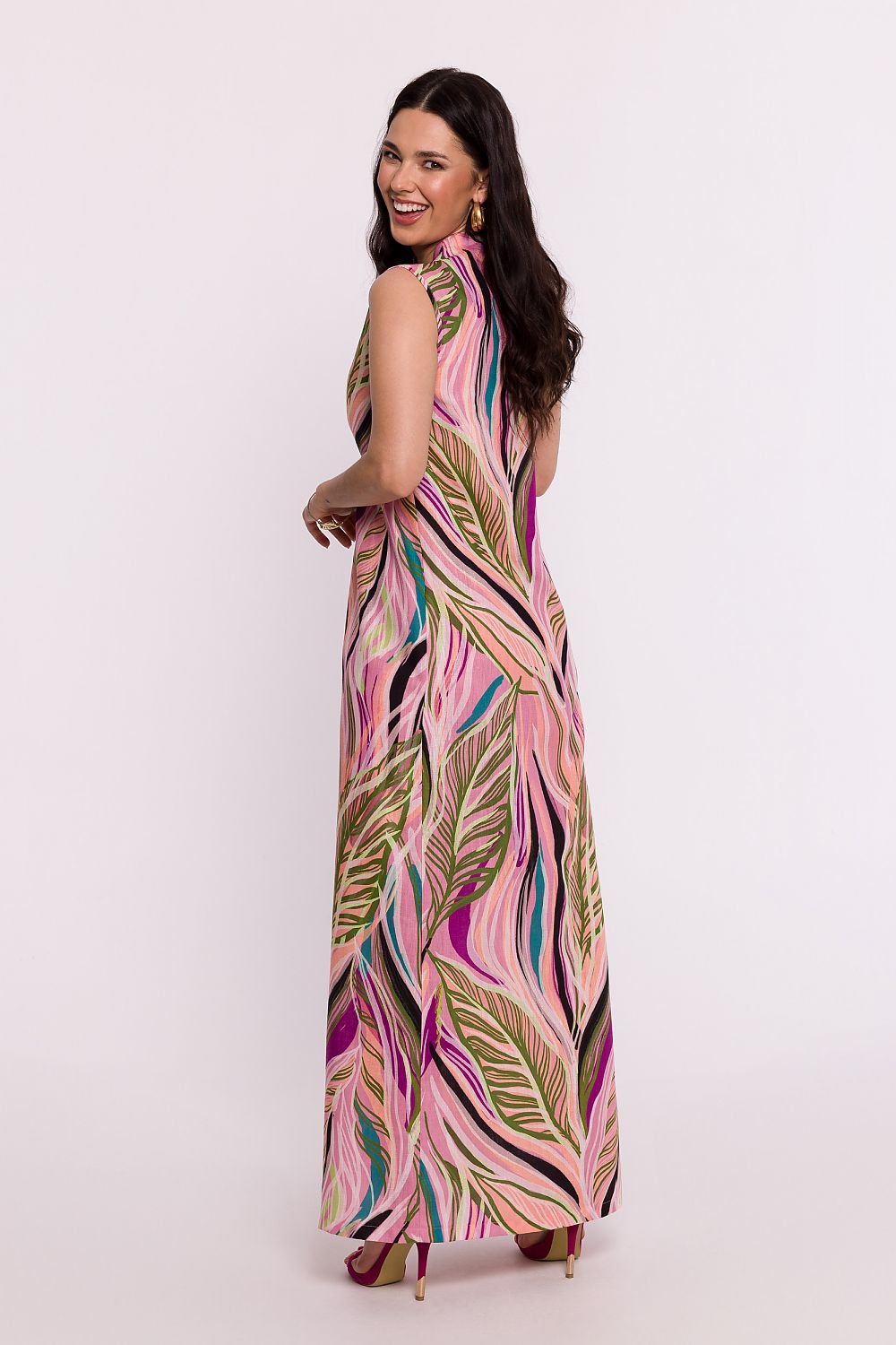 Bewear Women's Elegant Printed  Summer Sleeveless Maxi Dress