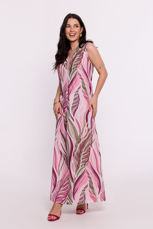 Bewear Women's Elegant Printed  Summer Sleeveless Maxi Dress