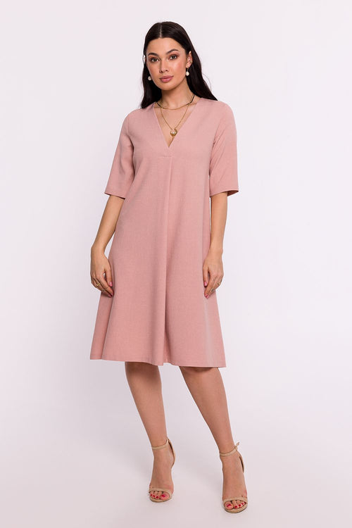 BeWear Women's Summer/Fall Midi Solid V-neck Wedding Guest Dress