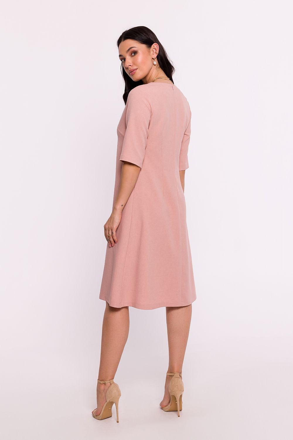 BeWear Women's Summer/Fall Midi Solid V-neck Wedding Guest Dress
