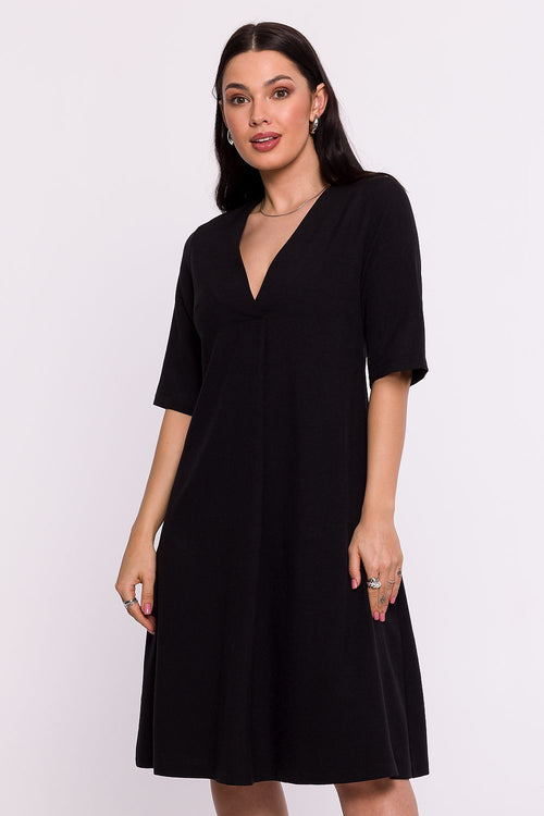 BeWear Women's Summer/Fall Midi Solid V-neck Wedding Guest Dress