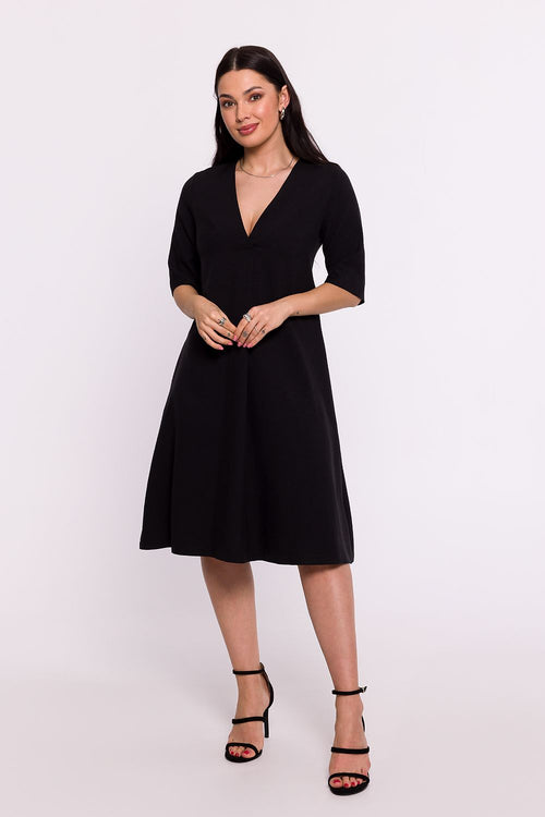 BeWear Women's Summer/Fall Midi Solid V-neck Wedding Guest Dress
