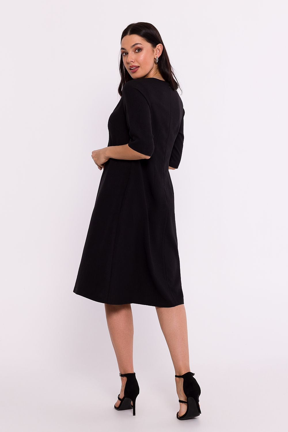 BeWear Women's Summer/Fall Midi Solid V-neck Wedding Guest Dress