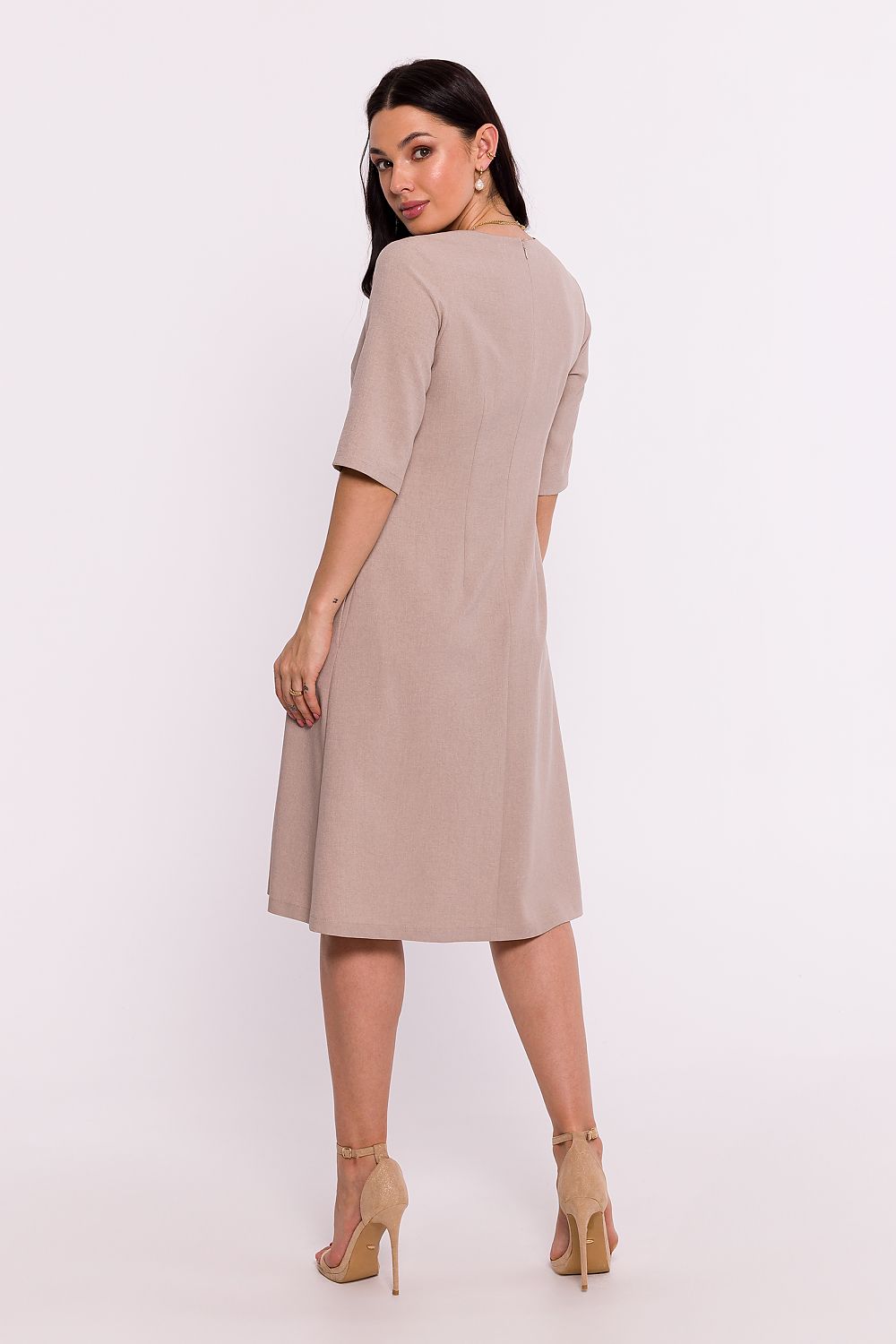 BeWear Women's Summer/Fall Midi Solid V-neck Wedding Guest Dress