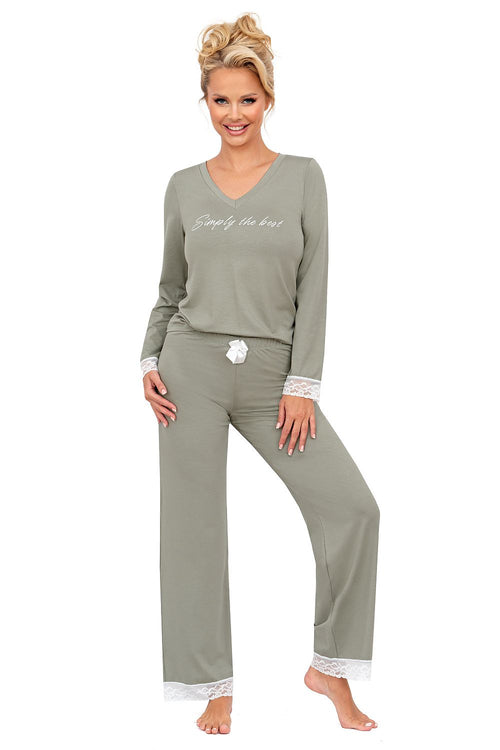DONNA 2 Piece European Laced Pajama Set with Long Sleeve Top & Loose Pants