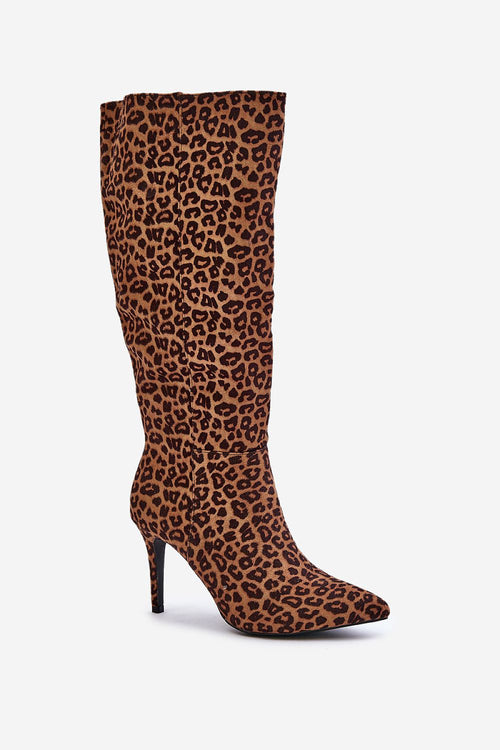 STEP IN STYLE Brown Women's Leopard Print European Heel Boots