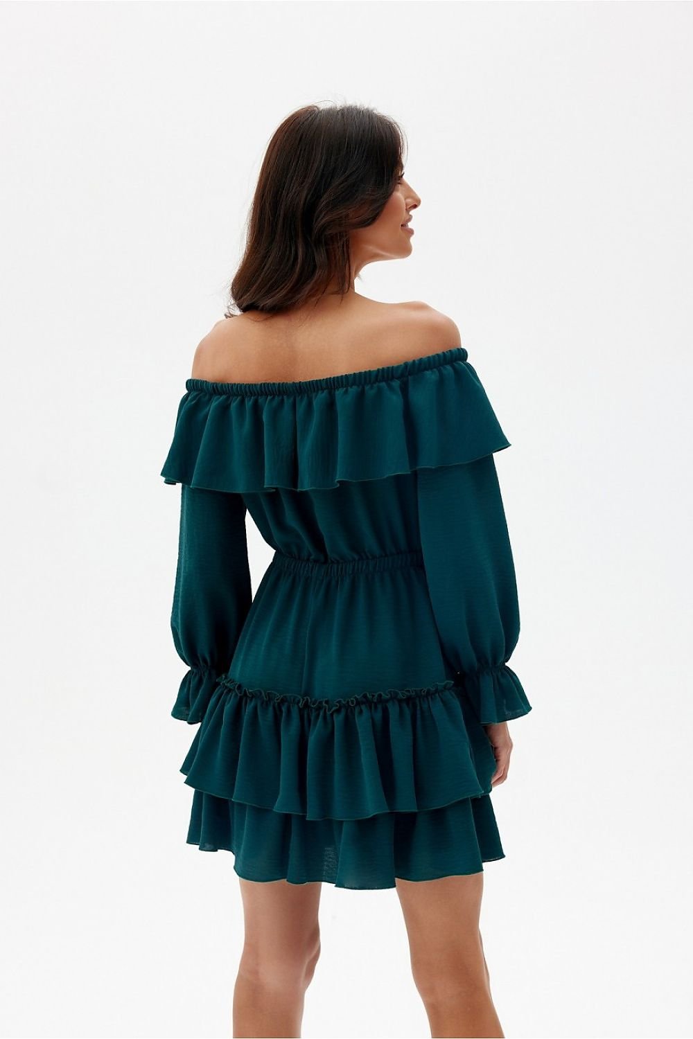 ROCO FASHION Women's Casual European Spanish-style Mini Off-the-Shoulder Ruffled Dress