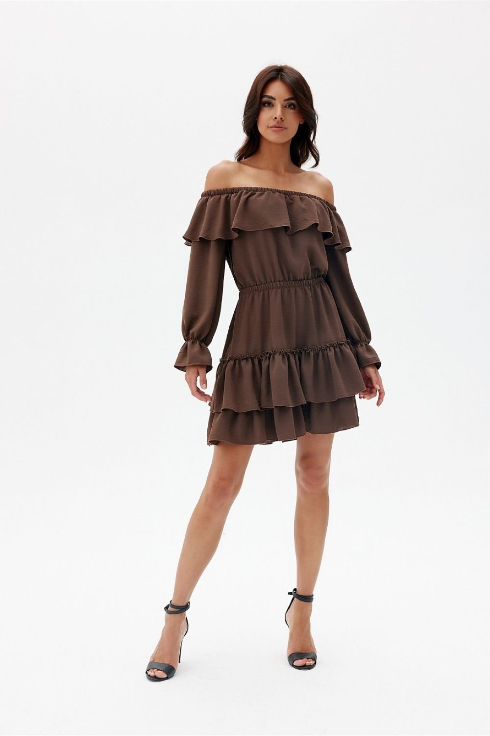 ROCO FASHION Women's Casual European Spanish-style Mini Off-the-Shoulder Ruffled Dress