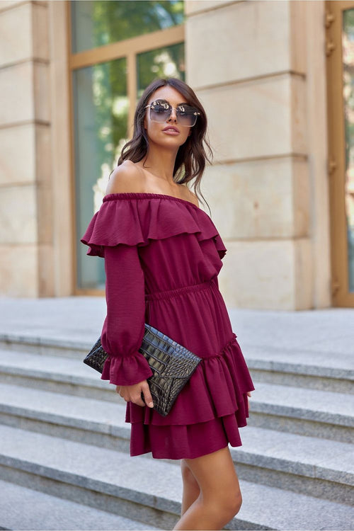 ROCO FASHION Women's Casual European Spanish-style Mini Off-the-Shoulder Ruffled Dress