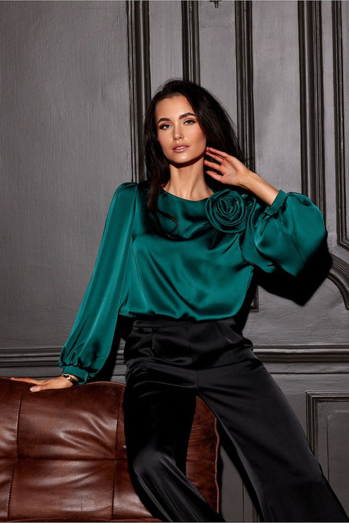 ROCO FASHION be Luxurious Women's Satin European Blouse with Flower decor