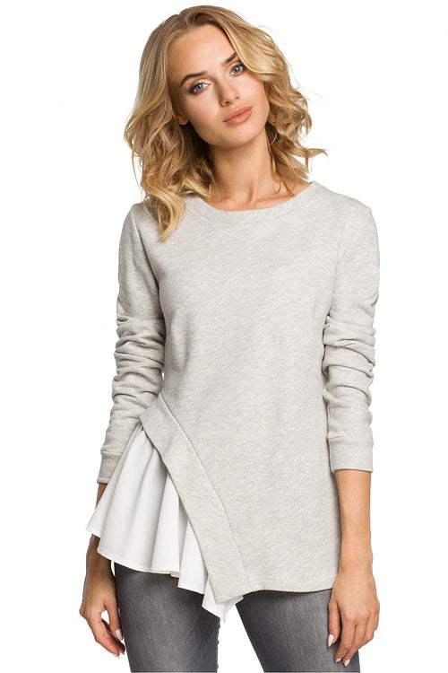 MOE Women's Soft Ribbed Knit Blouse with Asymmetric Cut - European Brand