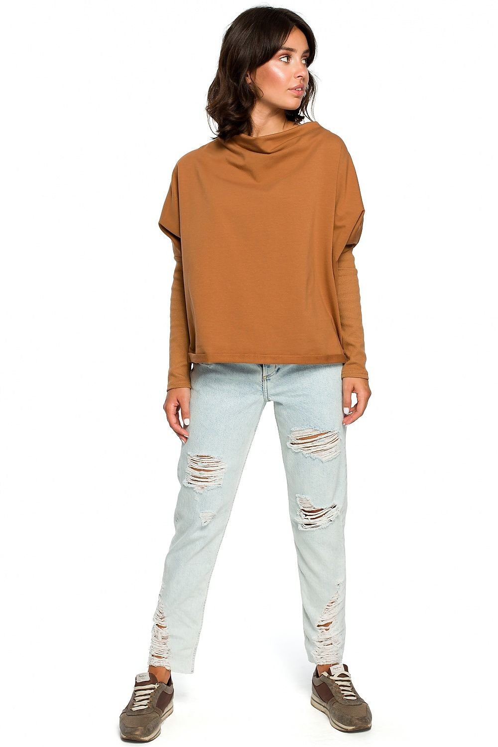 BeWear Women's Long Sleeves Draped Neckline Autumn Sweatshirt