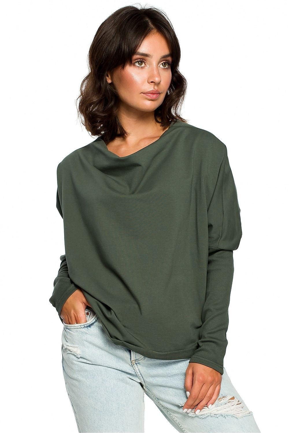 BeWear Women's Long Sleeves Draped Neckline Autumn Sweatshirt