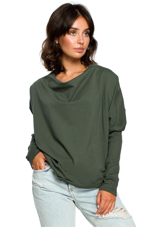 BeWear Women's Long Sleeves Draped Neckline Autumn Sweatshirt