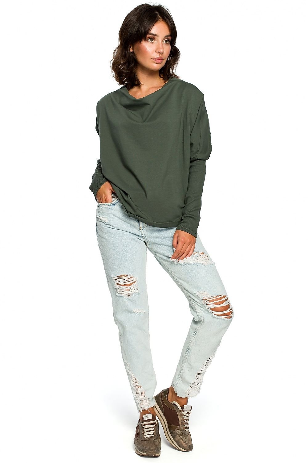 BeWear Women's Long Sleeves Draped Neckline Autumn Sweatshirt