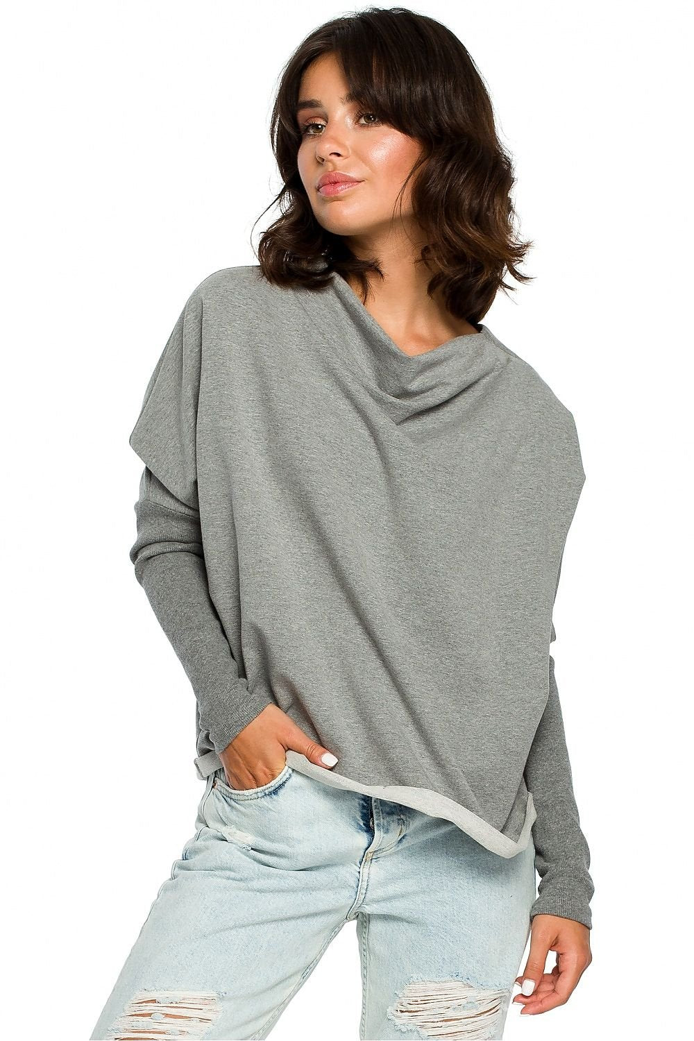 BeWear Women's Long Sleeves Draped Neckline Autumn Sweatshirt