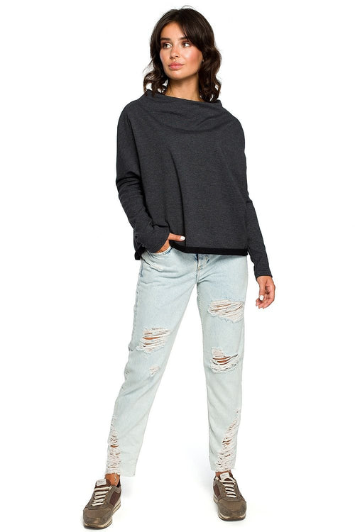 BeWear Women's Long Sleeves Draped Neckline Autumn Sweatshirt