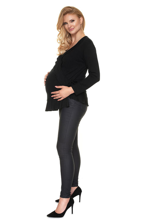 PEEKABOO Viscose Maternity Wrap Blouse with Ruffle Details Made in Poland