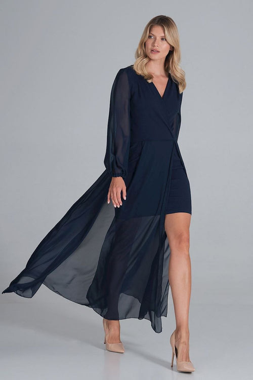 FIGL Women's Chiffon Faux Wrap European Cocktail Dress with two Front Slit