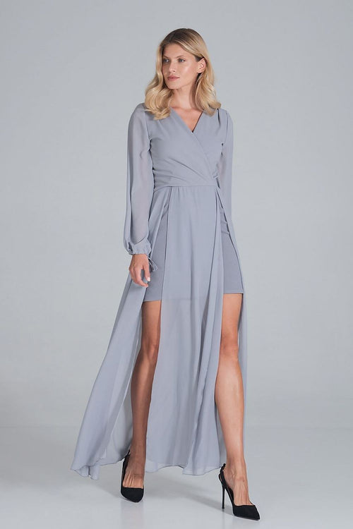FIGL Women's Chiffon Faux Wrap European Cocktail Dress with two Front Slit