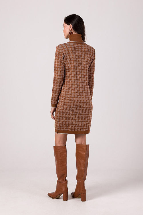 BE KNIT Women's European-made Houndtooth Turtleneck Sweater Dress
