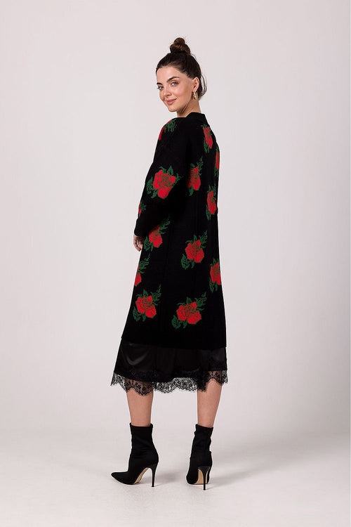 BE KNIT Women's European-made Long Opened Flower Sweater Cardigan