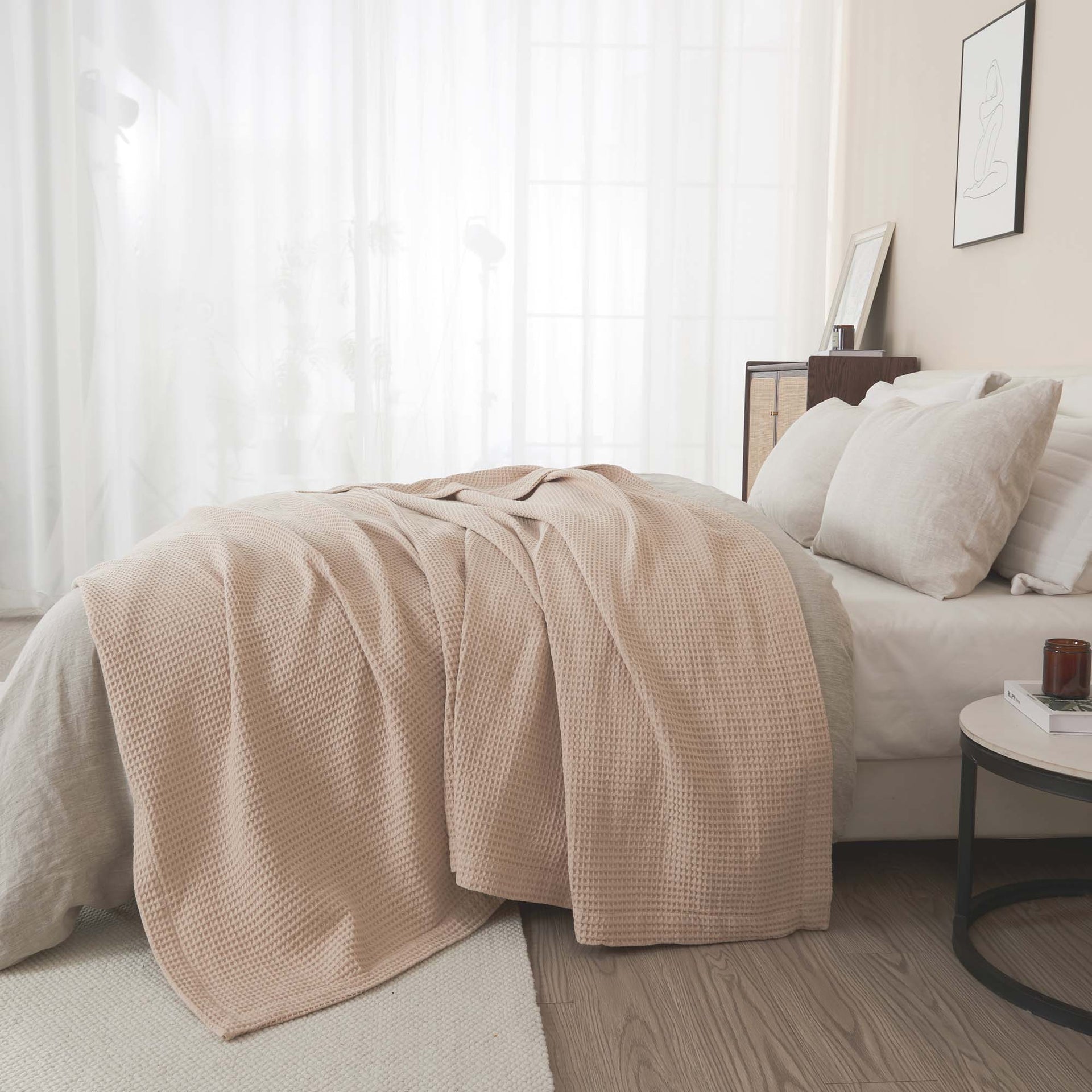 100% Cotton Waffle Weave Blanket - Mikala Collection