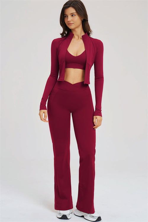 The Sizzle Zip Jacket Sports Bra Flared Leggings 3-Piece Set