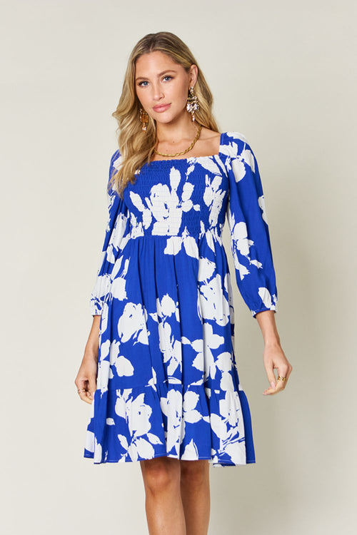DOUBLE TAKE Full Size Floral Ruffle Hem Smocked Dress