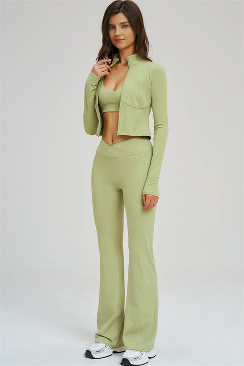 The Sizzle Zip Jacket Sports Bra Flared Leggings 3-Piece Set