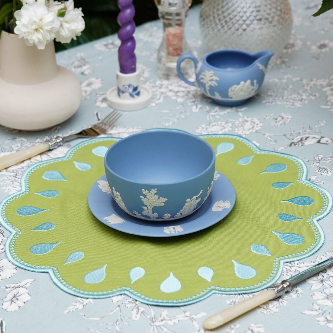 DROPLET GREEN ROUND FABRIC PLACEMAT