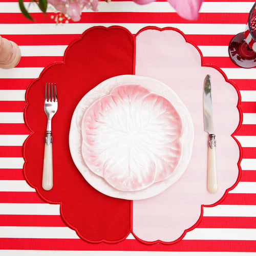 DUALITY PINK RED SCALLOPED FABRIC PLACEMAT