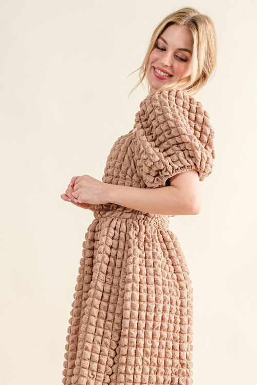 And The Why Women's Full Size Latte Square Neck Puff Sleeve Dress