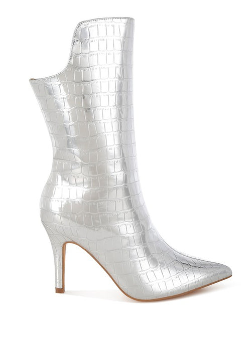 RAG & Co. Kultrus Croco Stiletto Heel Mid-Calf Boots