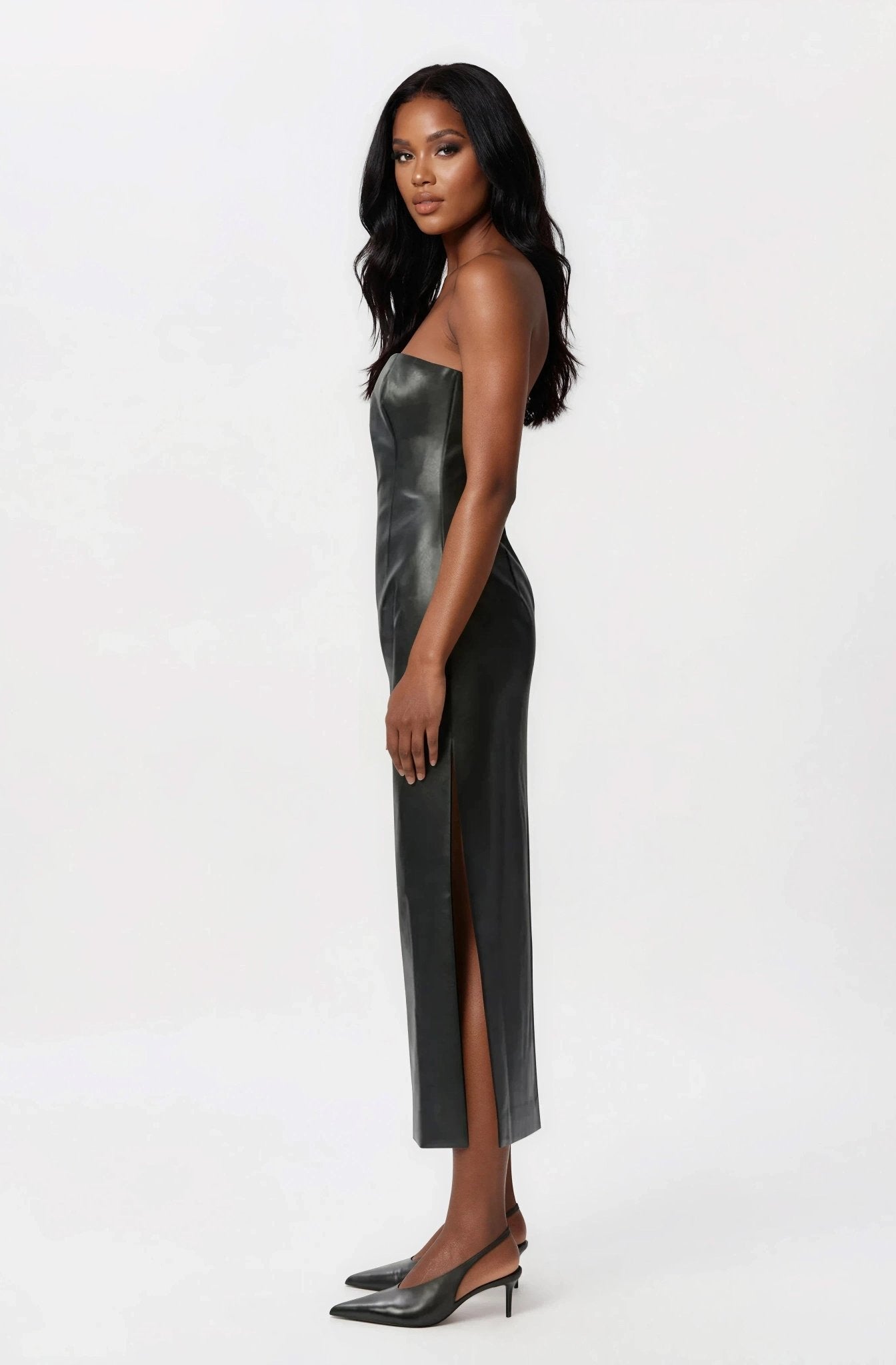 Eleni Vegan Leather Midi Dress - Black (Final Sale)