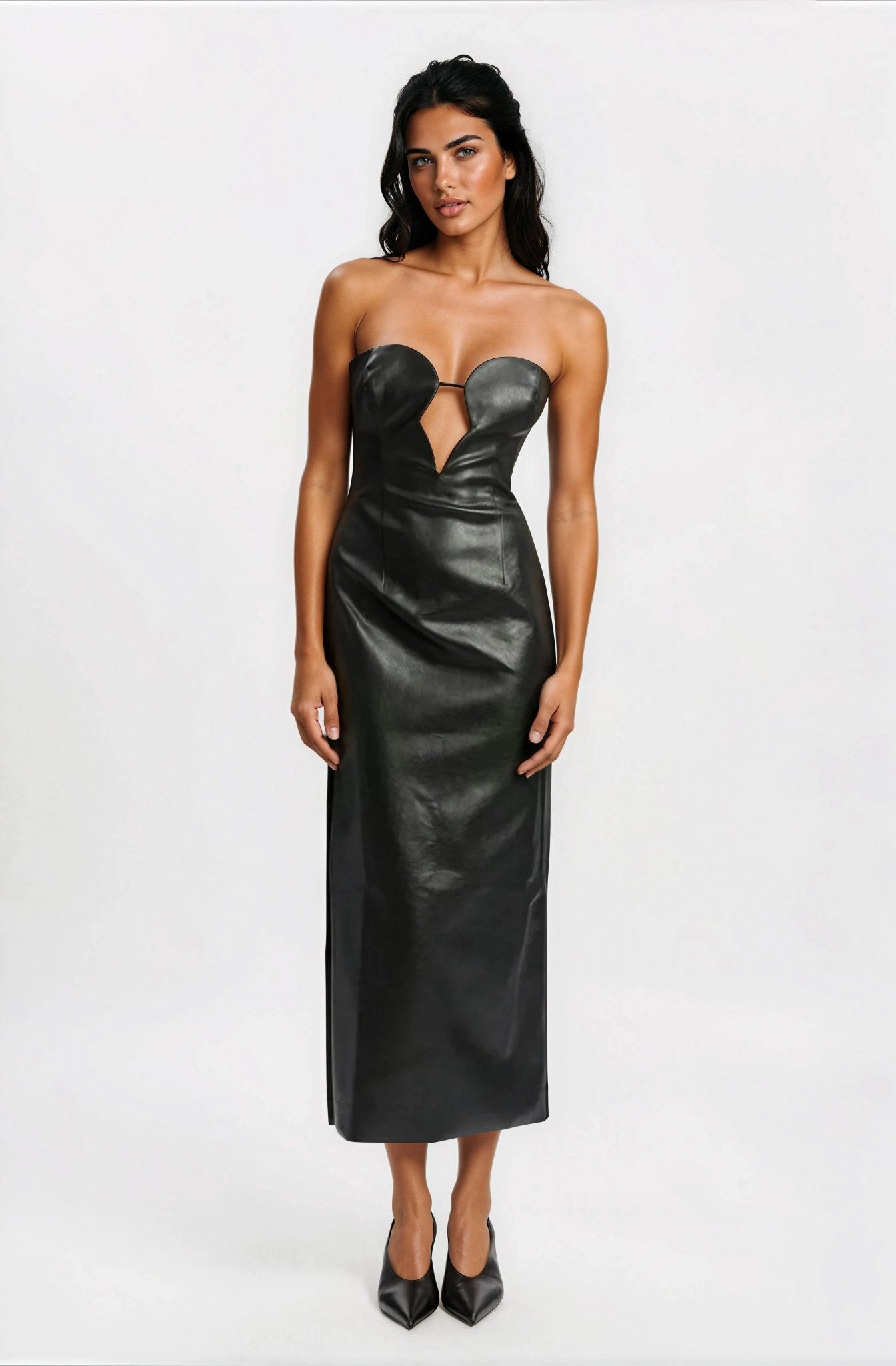 Eleni Vegan Leather Midi Dress - Black (Final Sale)