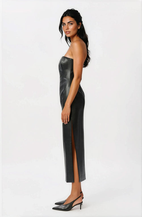 Eleni Vegan Leather Midi Dress - Black (Final Sale)