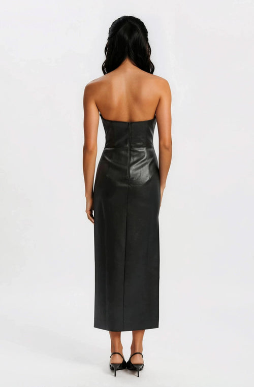 Eleni Vegan Leather Midi Dress - Black (Final Sale)