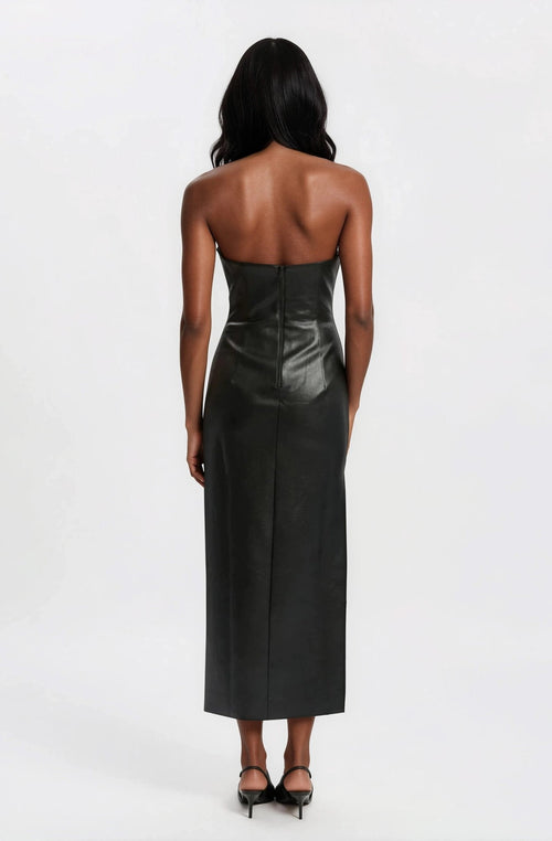 Eleni Vegan Leather Midi Dress - Black (Final Sale)