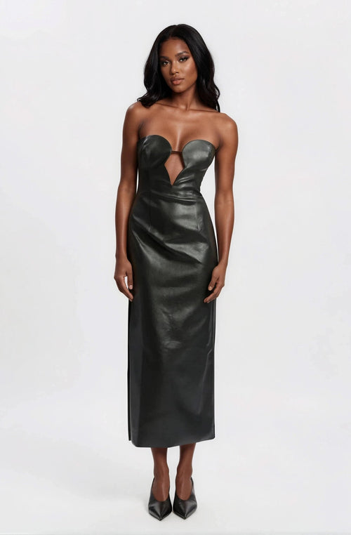 Eleni Vegan Leather Midi Dress - Black (Final Sale)