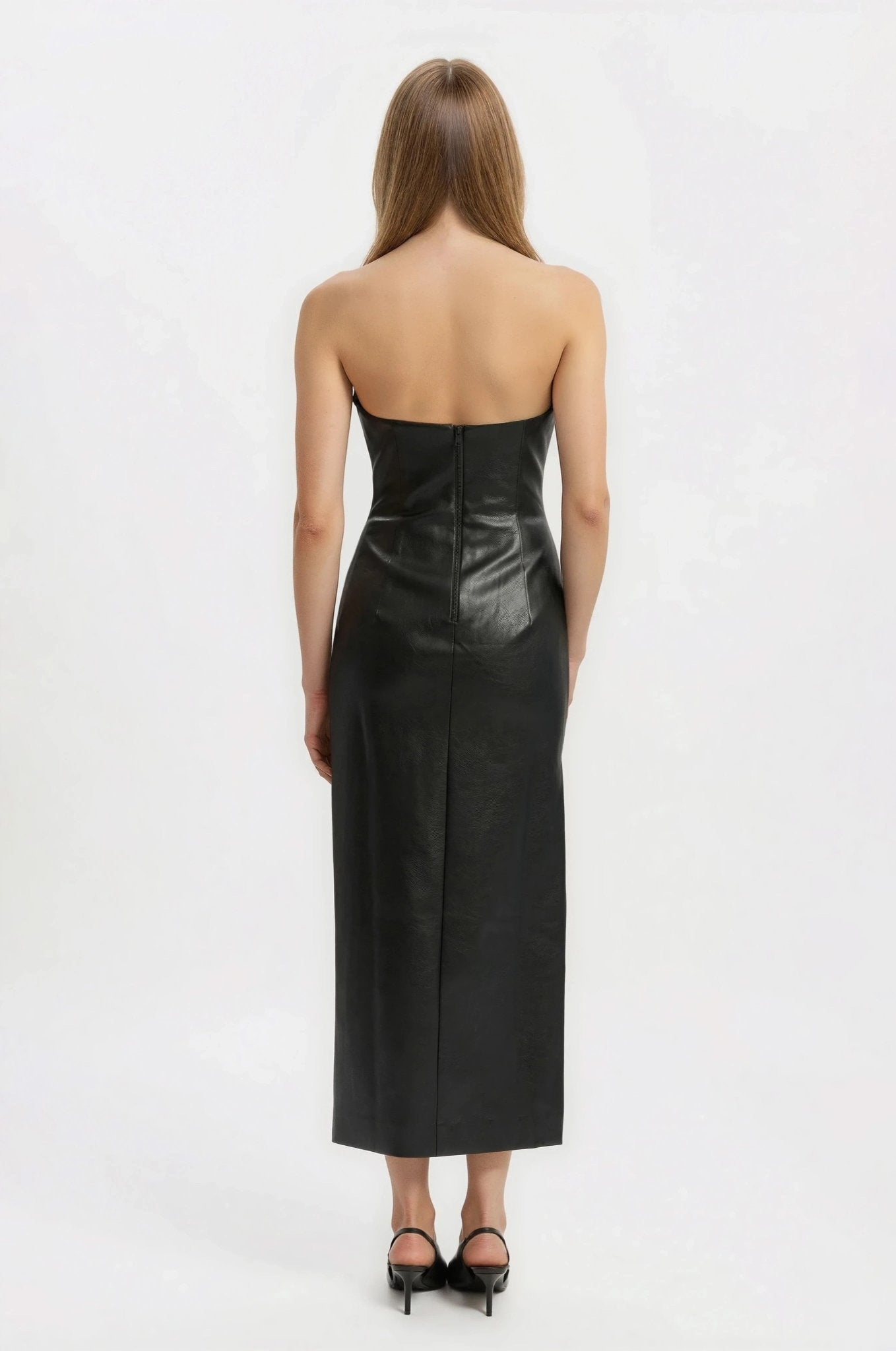 Eleni Vegan Leather Midi Dress - Black (Final Sale)